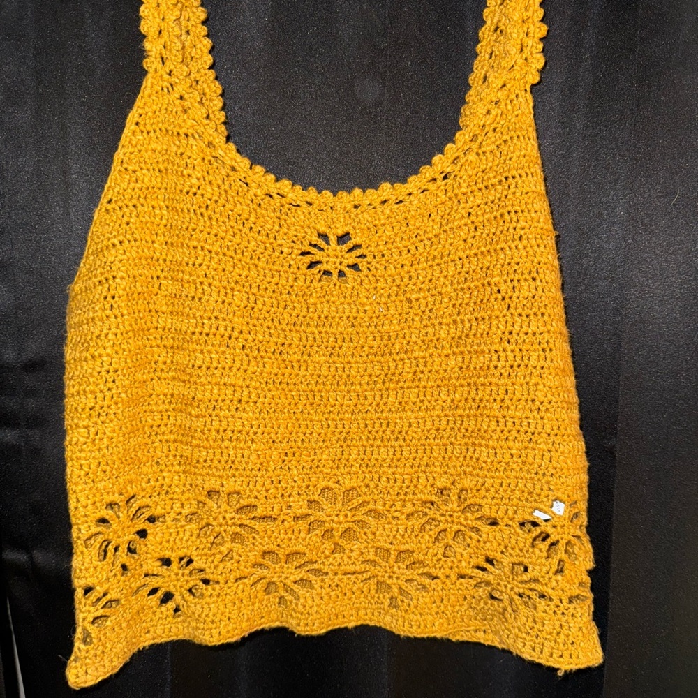 Golden Crochet Halter Crop Top